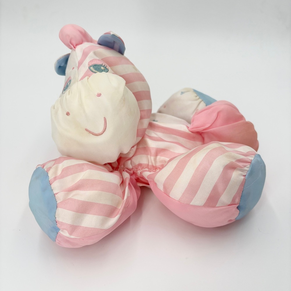Vintage 1991 Fisher Price Puffalump HORSE Pony Pink Striped Plush Toy